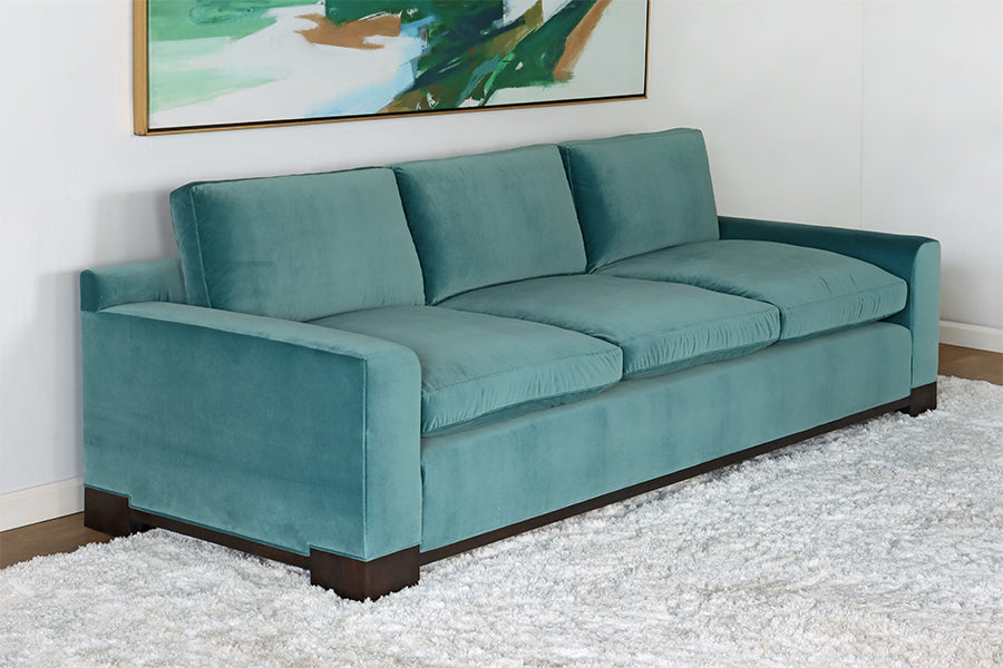 Turquoise Velvet Sofa w/ Black Ash Feet