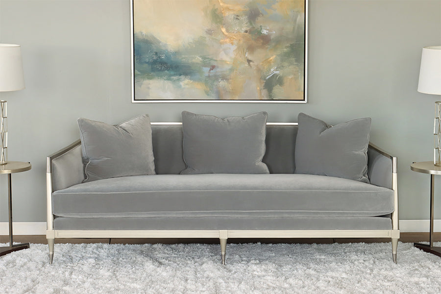 Grey Curved Back Sofa w/ Soft Silver Frame
