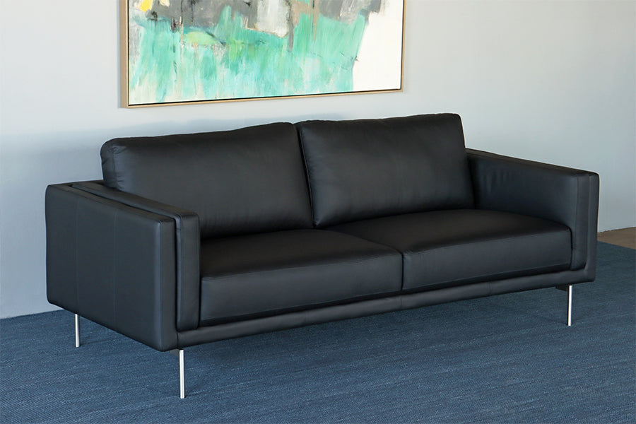 Black Leather International Style Sofa