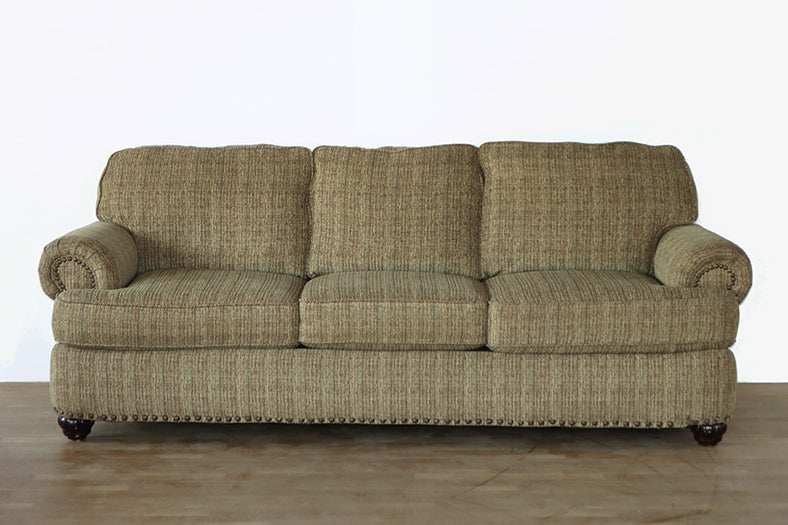 Pale Olive Tweed Rolled-Arm Sofa