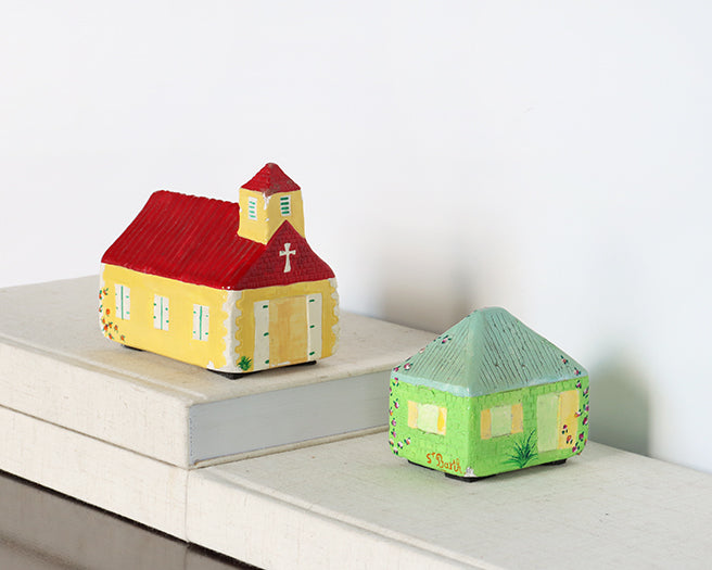 Pair of a Hand Painted Church & Home