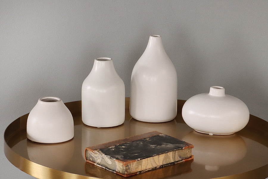 Set of 4 White Ceramic Vases