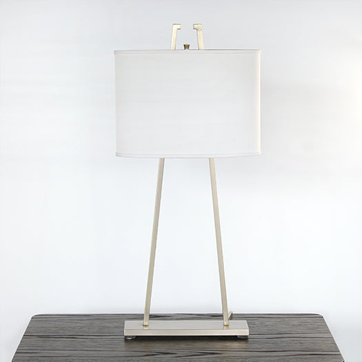 TL156 - Satin Silver Lamp with Oval White Shade