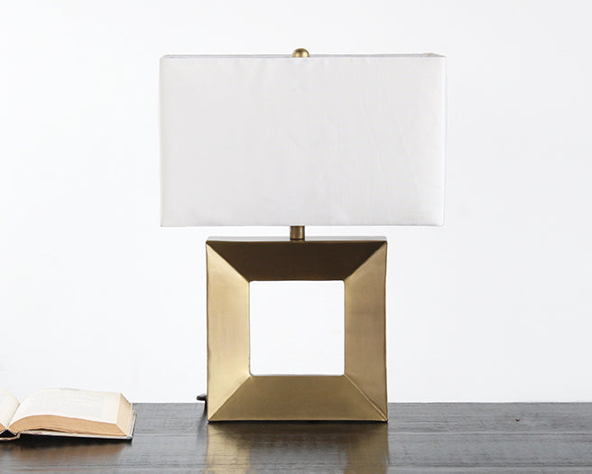 Open Square Table Lamp With Antique Brass Finish