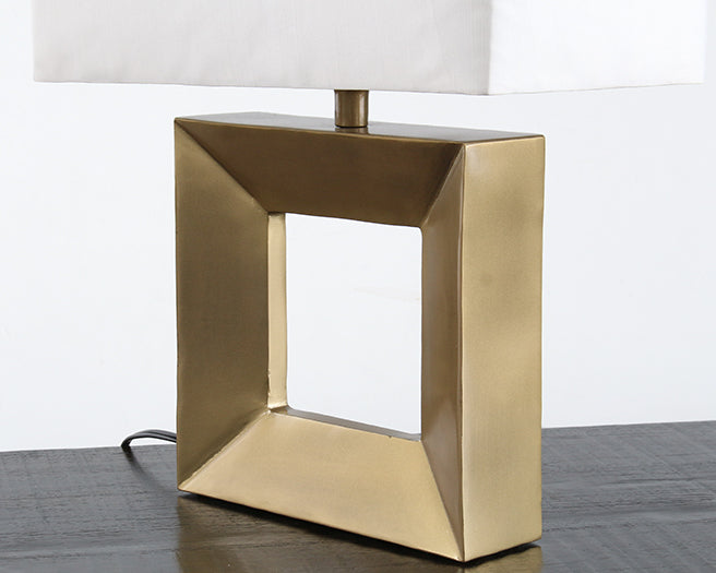 Open Square Table Lamp With Antique Brass Finish