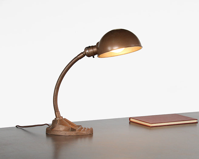 Vintage Copper Gooseneck Lamp With Cast Iron Base