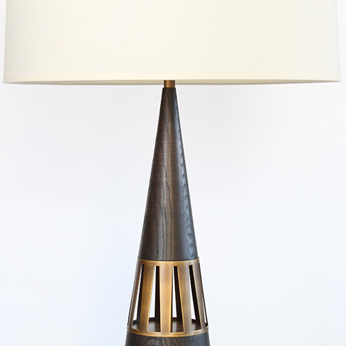 Dark Walnut And Brass Conical Table Lamp