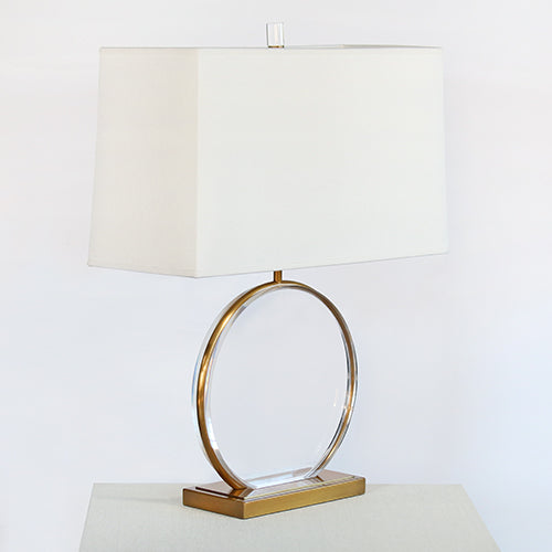 Brass Framed Lucite Disc Table Lamp