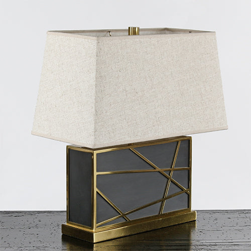 Rectangular Geometric Brass Overlay Table Lamp