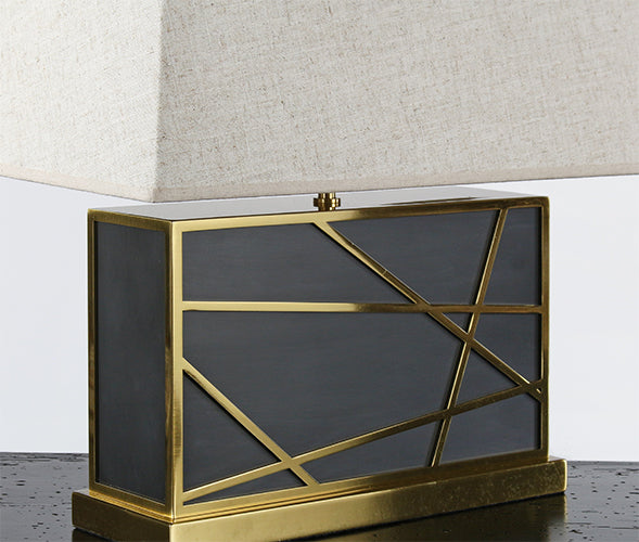 Rectangular Geometric Brass Overlay Table Lamp