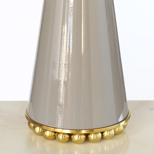 Taupe Grey With Brass Pearl Accents Table Lamp