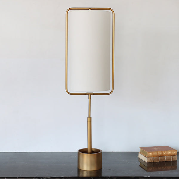 Natural Brass Table Lamp w/ Ensconced White Shade