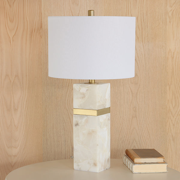 White Alabaster and Brass Finish Table Lamp