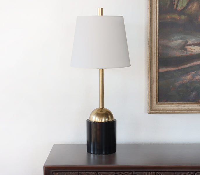 Tall Black Metal and Brass Table Lamp