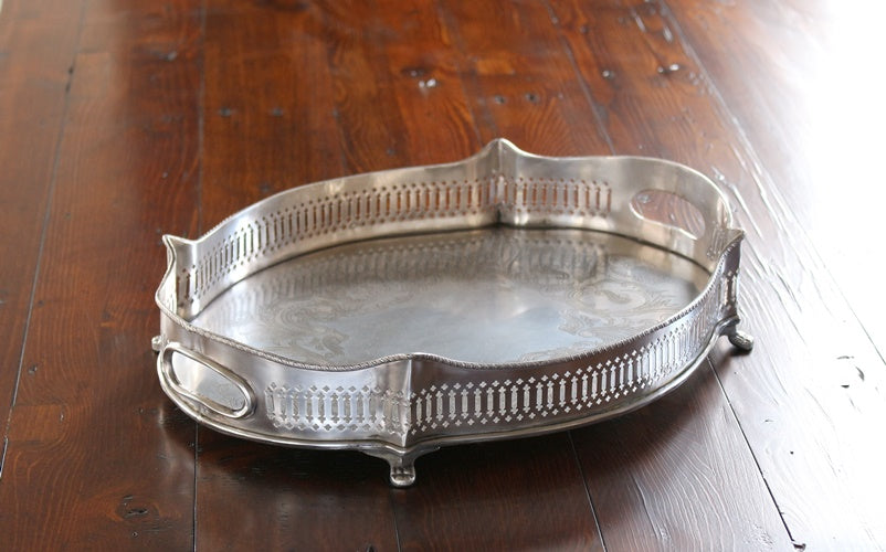 TRAY29 Antique Silver Chippendale Pierced Gallery Tray