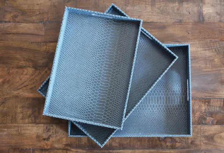 Set of 3 Rectangular Indigo Nested Trays