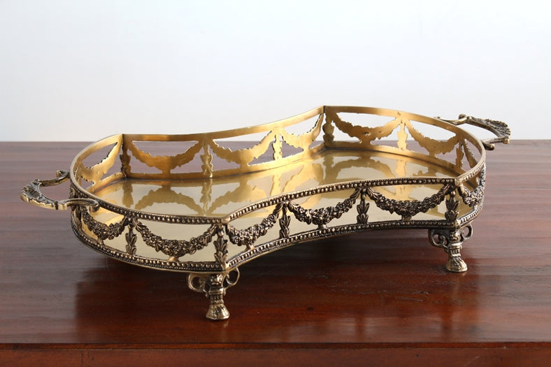 TRAY39 Antique Brass Garland Footed Tray