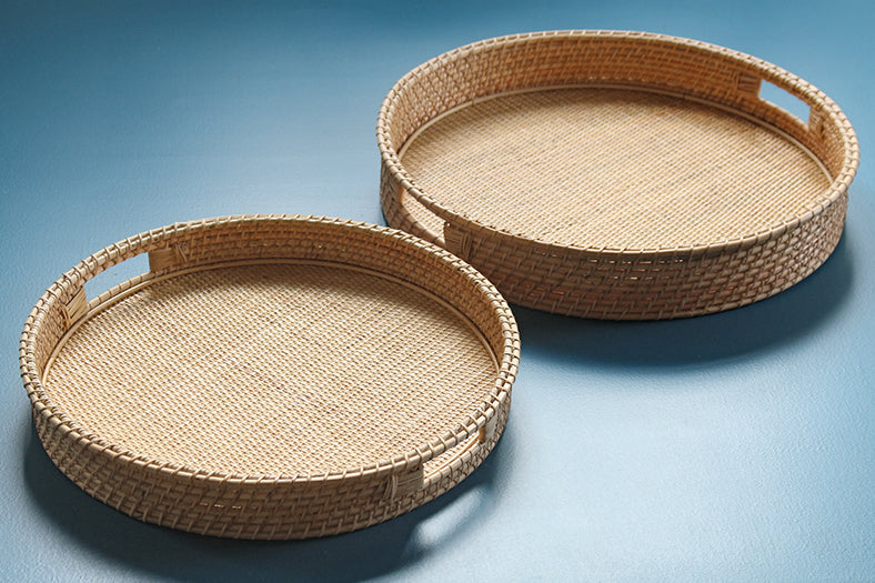 Set Of 2 Round Rattan Nesting Trays