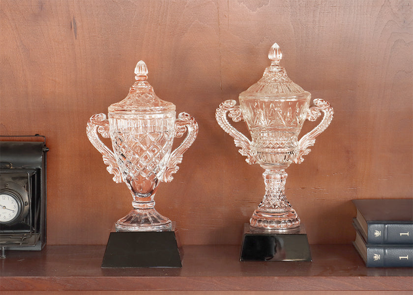 Set of 2 Glass Trophies w/ Black Marble Base
