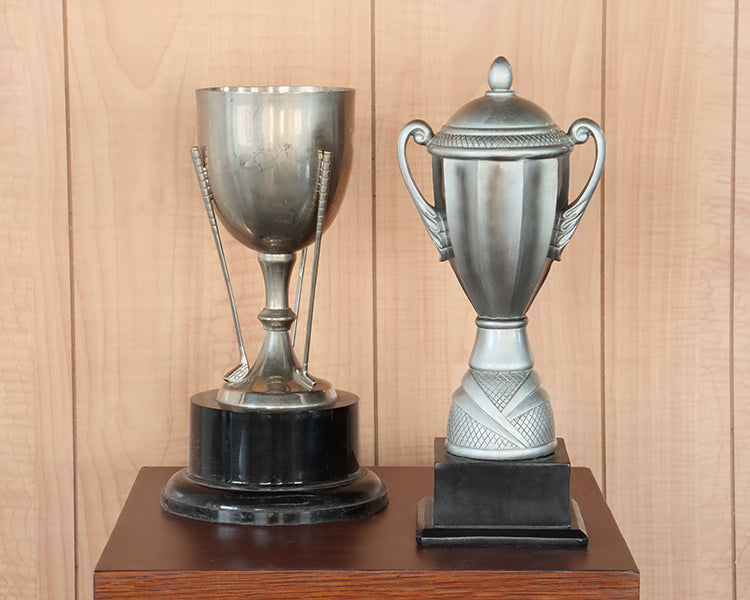 Set of 2 Small Silver Trophies w/ Black Base