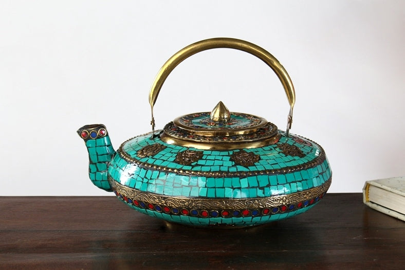 URN57 Turquoise Tile Pattern Indian Tea Kettle