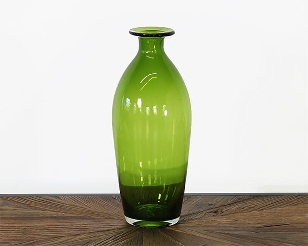 VASE201- Narrow-Neck Tall Green Glass Vase