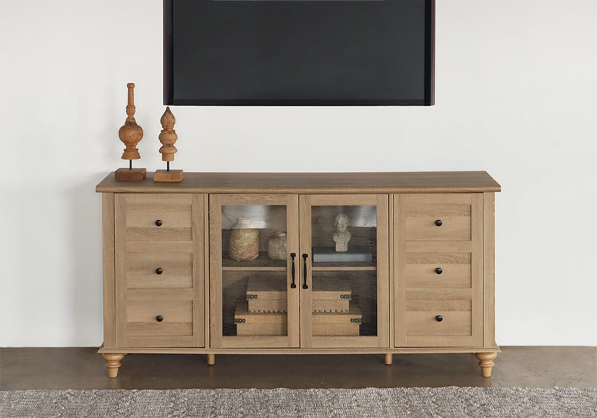 Oak Sideboard Cabinet w/ Glass Doors