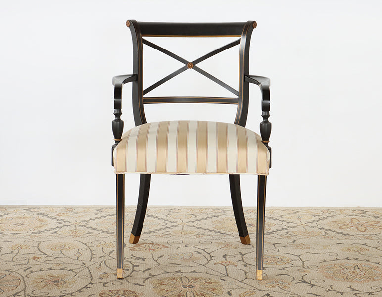 Black w/ Gold Accent Regency Style Arm Chair