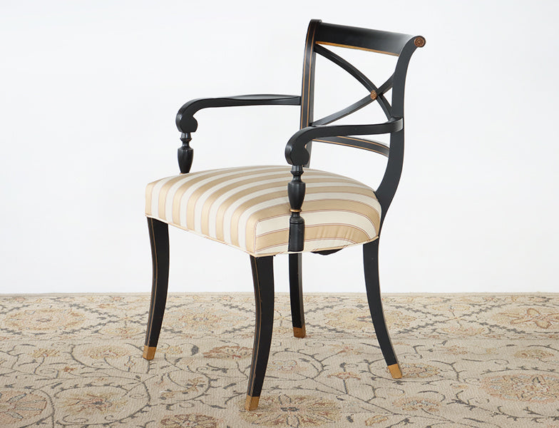 Black w/ Gold Accent Regency Style Arm Chair