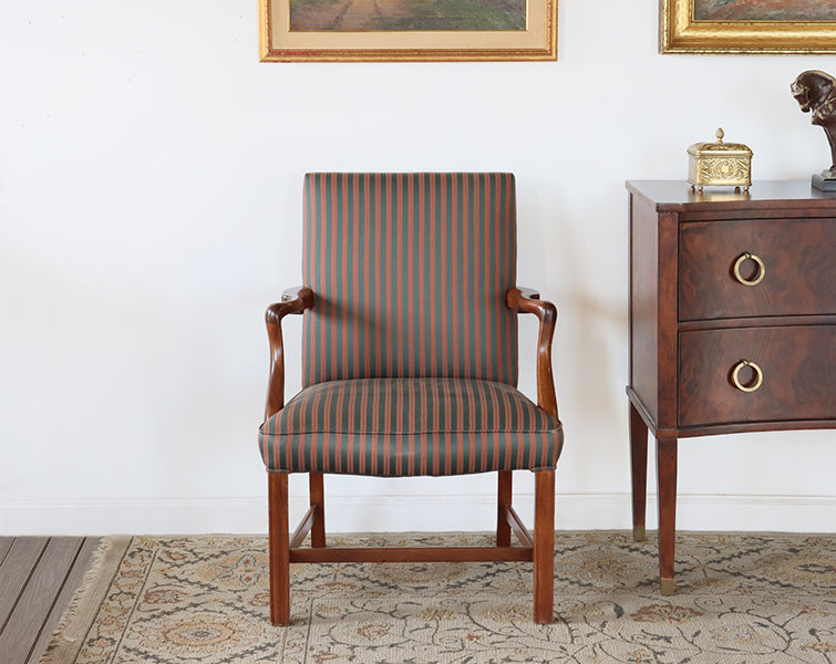 Chippendale Style Arm Chair w/ Green Pinstripes