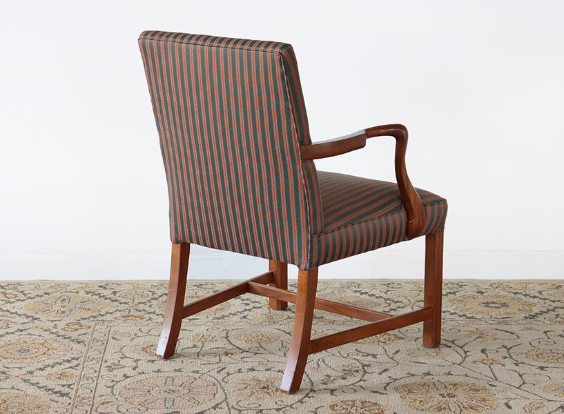 Chippendale Style Arm Chair w/ Green Pinstripes