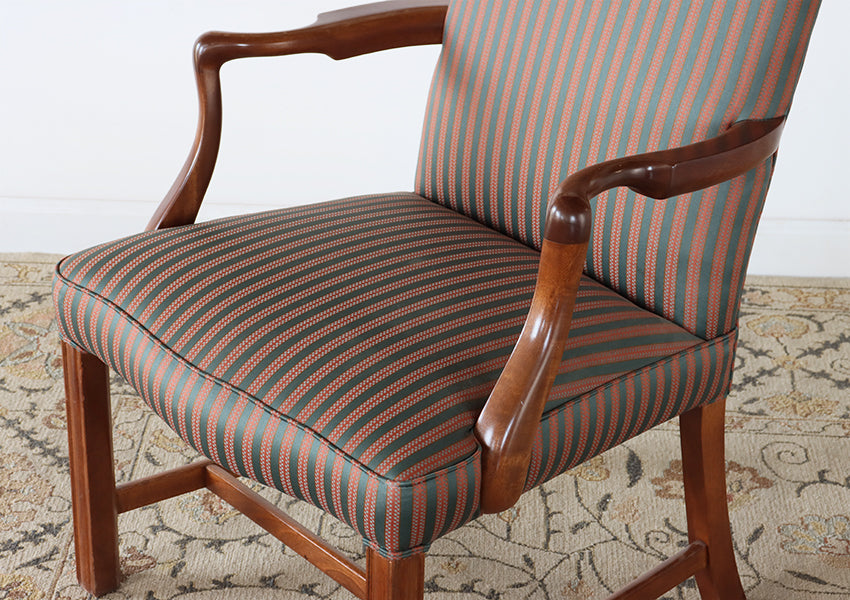Chippendale Style Arm Chair w/ Green Pinstripes
