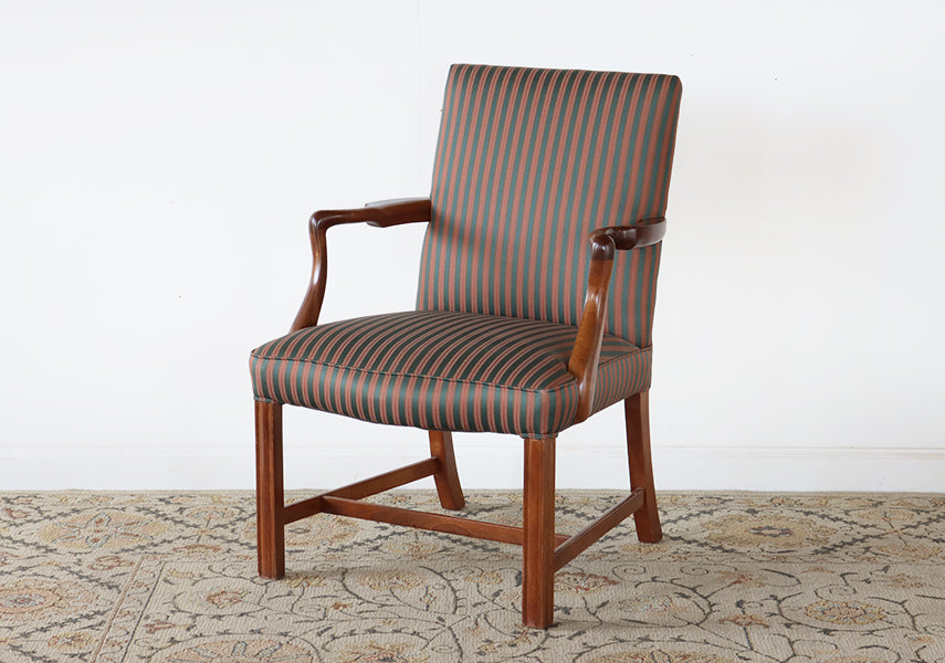 Chippendale Style Arm Chair w/ Green Pinstripes
