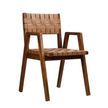 Woven Raffia and Elm Side Chair