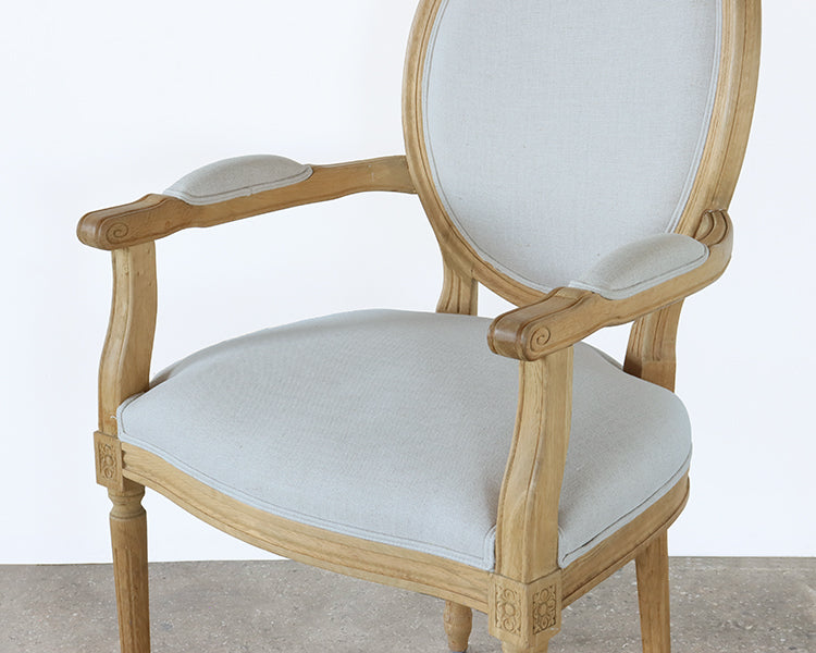 Natural Linen Oval Louis Arm Chair