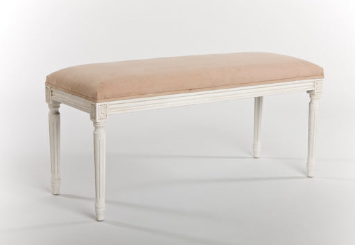Beige Linen French Style Bench with Antique White Frame 9