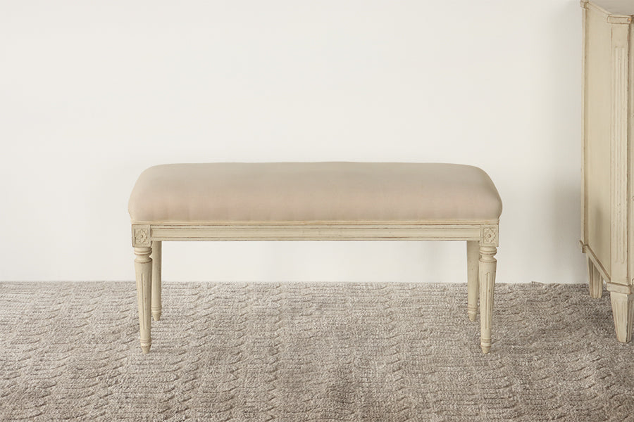 Chelsea Textiles Antique White With Pink Muslin Gustavian Bench