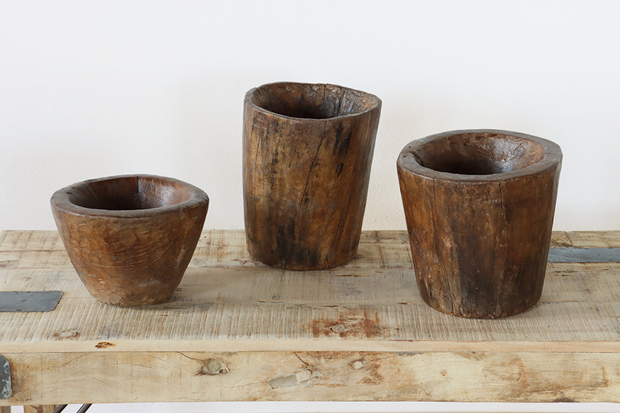 Set of 3 Antique Indian Wooden Gujar Bowls