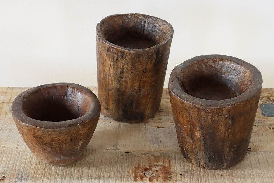 Set of 3 Antique Indian Wooden Gujar Bowls