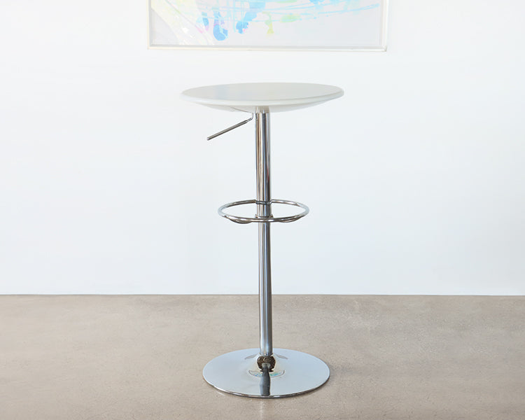 Round White Top Bar Table w/ Chrome Base