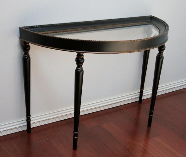 Black Lacquer and Gold Gilt Demilune Console with Glass Top 2 7