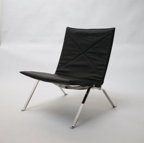 Black Leather Kjaerholm Style Lounge Chair 8