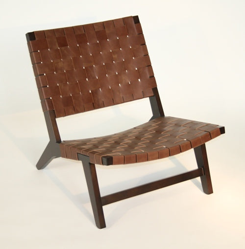 Brown Leather Woven Strap Lounge Chair 9