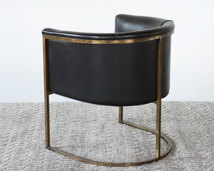 Antique Brass Chair with Black Leather Upholstery