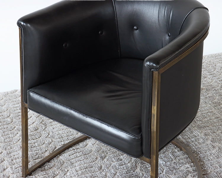 Antique Brass Chair with Black Leather Upholstery
