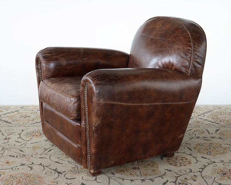 Paris Flea Market Cigar Brown Leather Chair