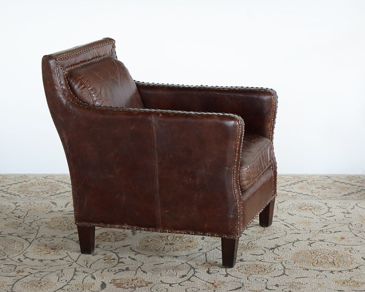 Cigar Leather Club Chair with Nailhead Trim