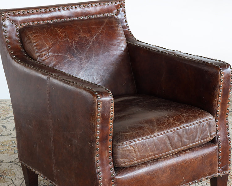 Cigar Leather Club Chair with Nailhead Trim