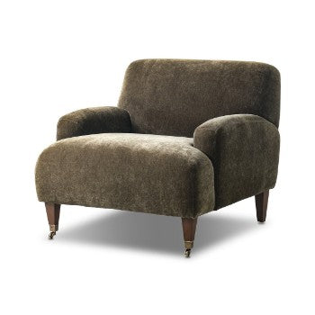 Olive Chenille Tight Back Club Chair Brass Casters