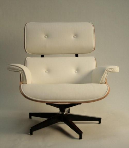 Eames Style Lounge Chair and Ottoman in White Leather Upholstery pic2 8